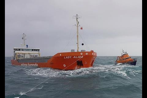 'Lady Alida' and the Penlee lifeboat seen from the Sennen Cove lifeboat (Photo: Penlee lifeboat)